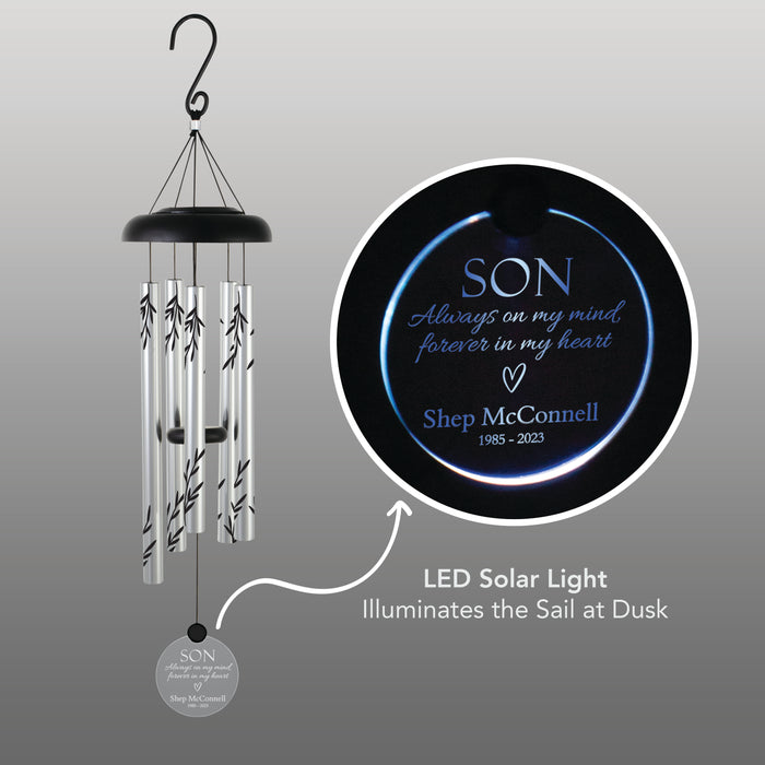 Personalized "Son Forever in My Heart" Memorial Solar Wind Chime