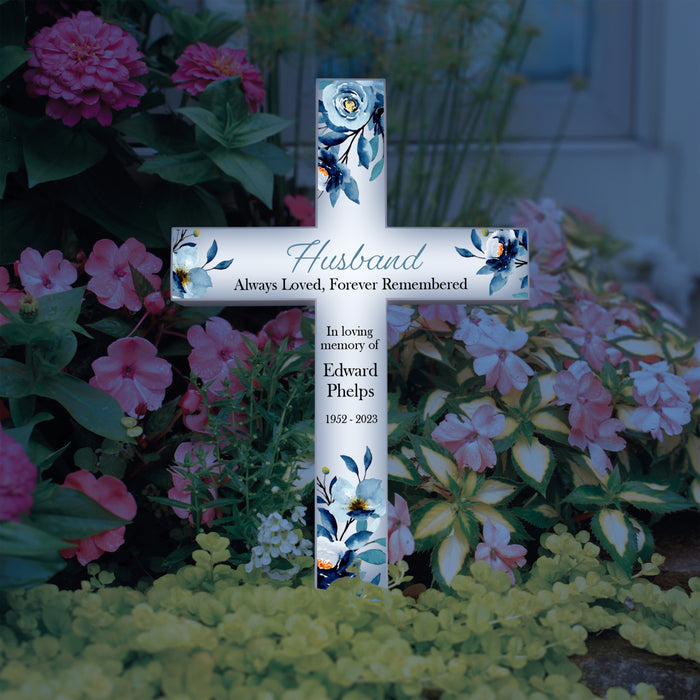 Personalized “Husband Forever Remembered” Memorial Solar Cross