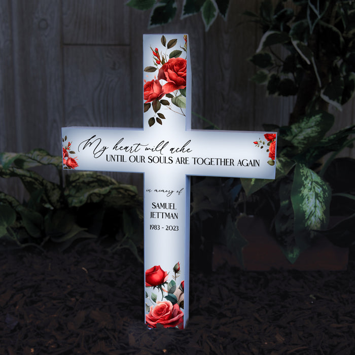 Personalized My Heart Aches Memorial Solar Cross Garden Stake