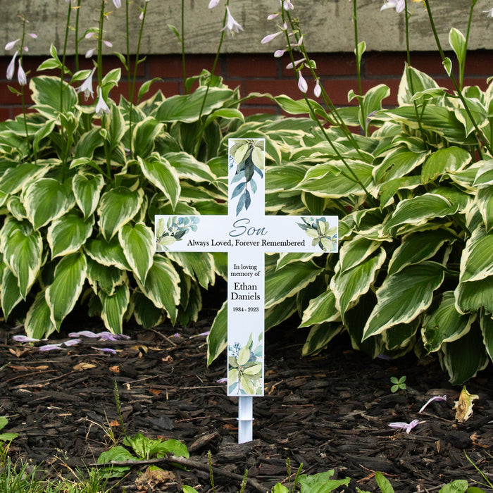 Personalized “Son Forever Remembered” Memorial Solar Cross