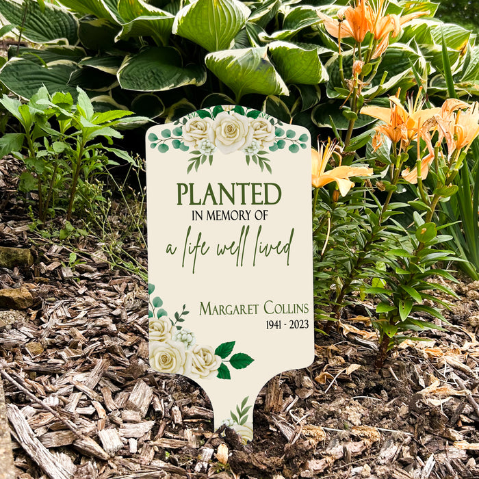 Personalized "Planted in Memory of a Life" Sympathy Garden Stake