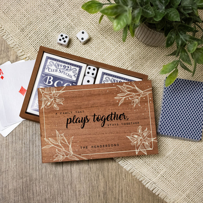 Family Who Plays Together Game Night Card and Dice Box