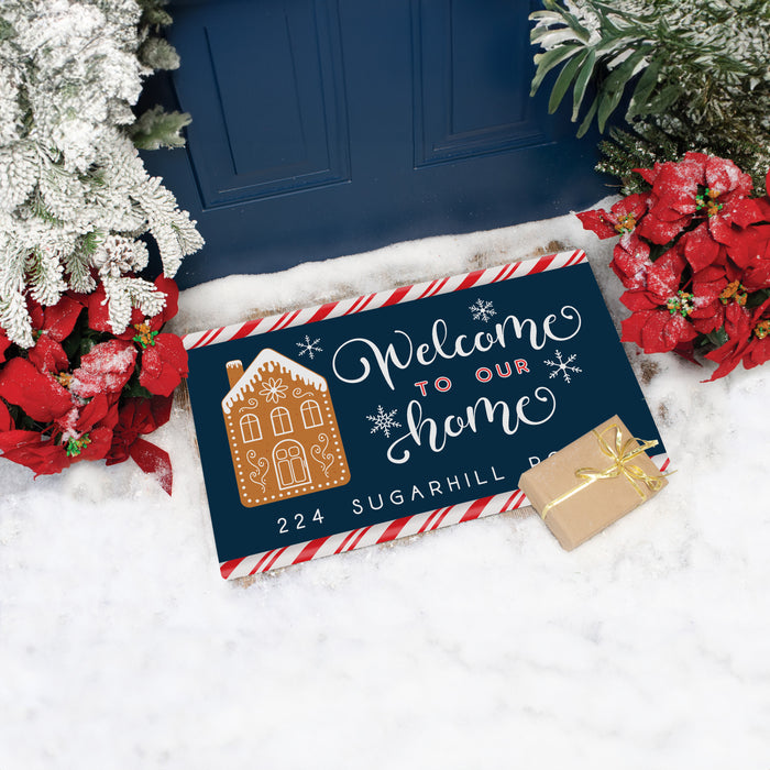 Personalized “Welcome to Our Home” Gingerbread House Doormat