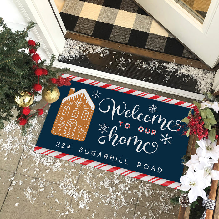 Personalized “Welcome to Our Home” Gingerbread House Doormat