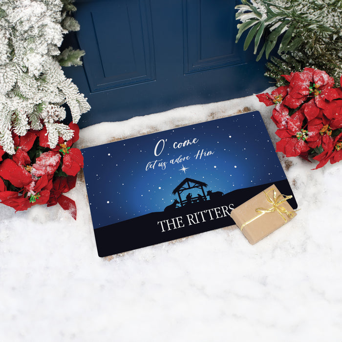 Personalized "O Come Let Us Adore Him" Christmas Door Mat