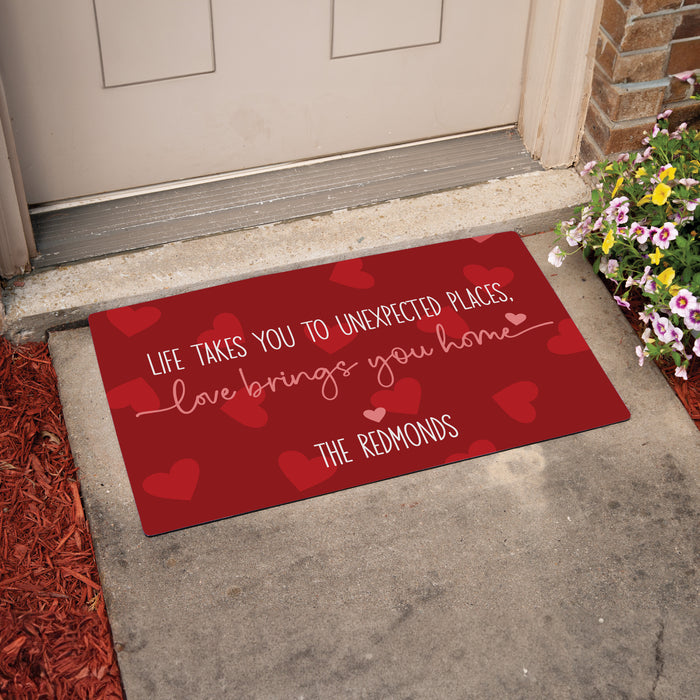 Personalized "Love Brings You Home" Valentine's Day Doormat