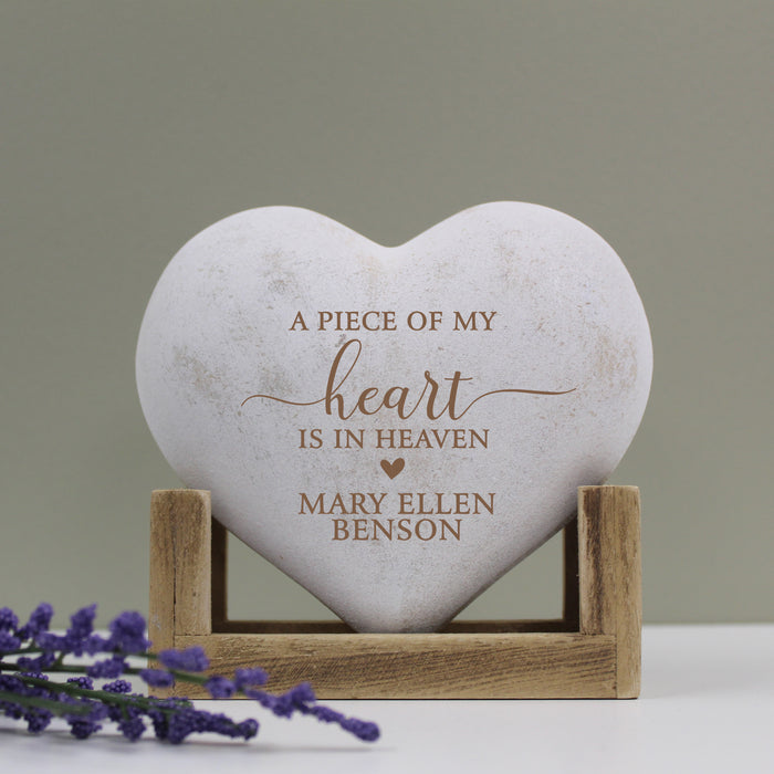 Personalized "A Piece of My Heart is in Heaven" Memorial Wooden Heart Display Plaque
