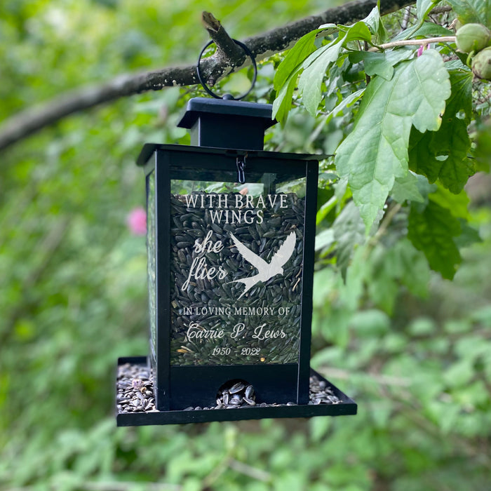 Personalized "With Brave Wings She Flies" Memorial Bird Feeder