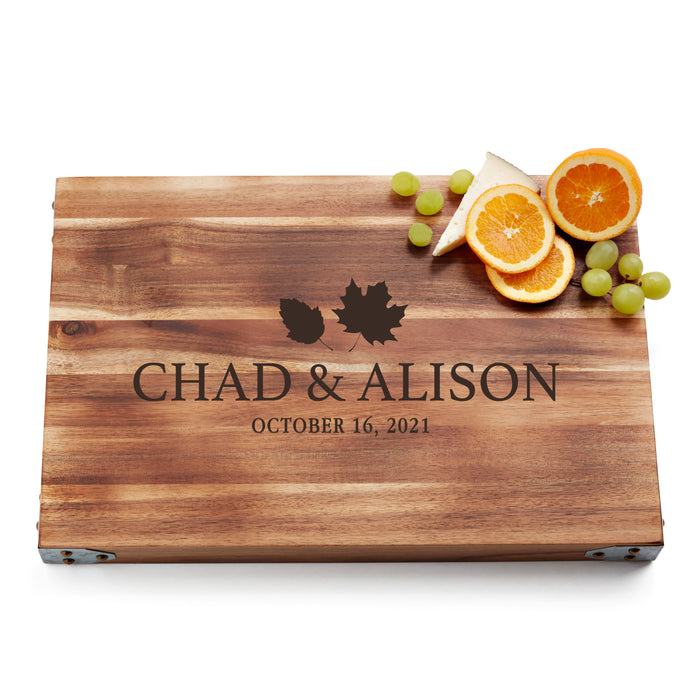 Personalized Fall Wedding Cutting Board in Acacia Wood