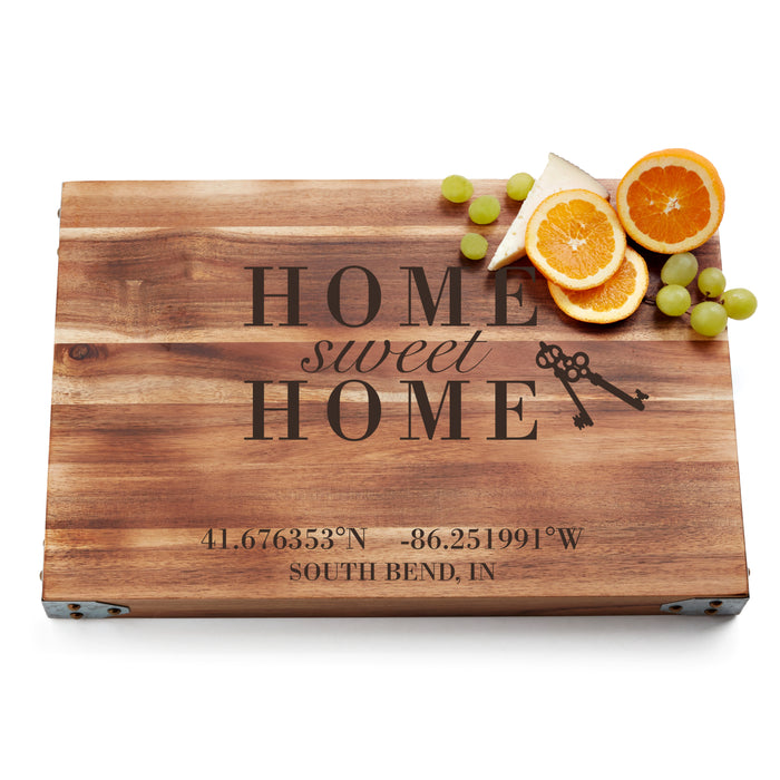 Personalized "Home Sweet Home" with Coordinates Acacia Cutting Board