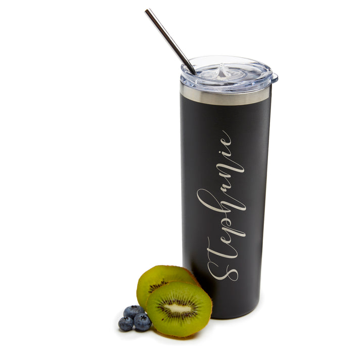 Personalized Script Name Skinny Stainless Tumbler with Straw