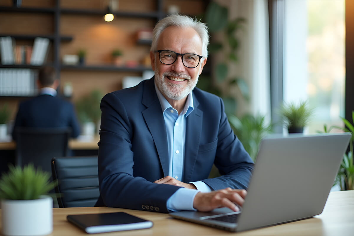 Older Man on Computer in Office