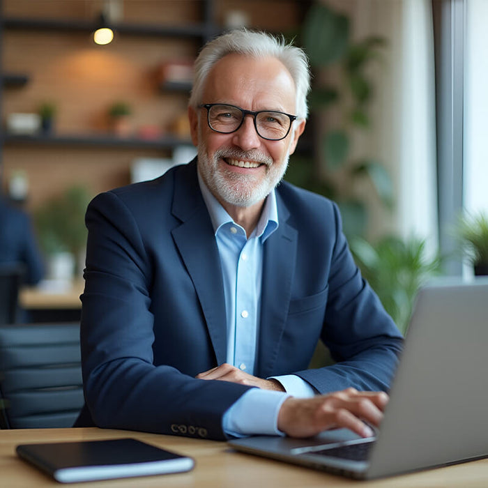 Older Man on Computer in Office