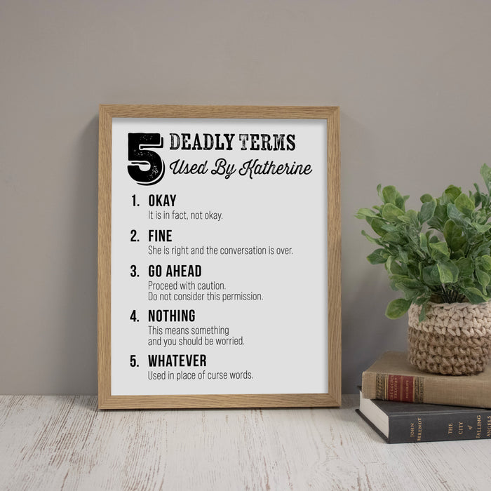 Personalized Funny "Deadly Terms Used By" Gift for Him