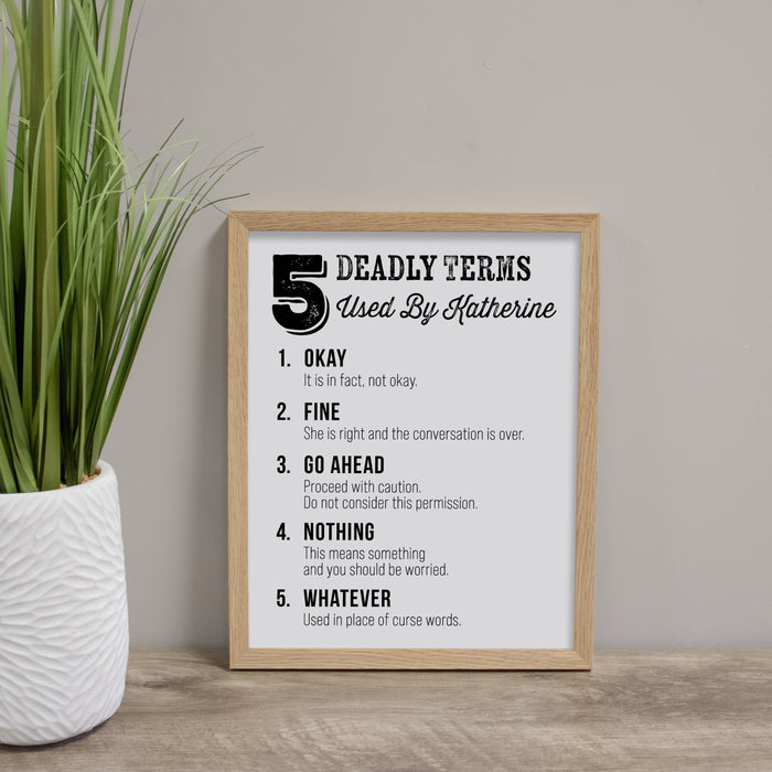 Personalized Funny "Deadly Terms Used By" Gift for Him