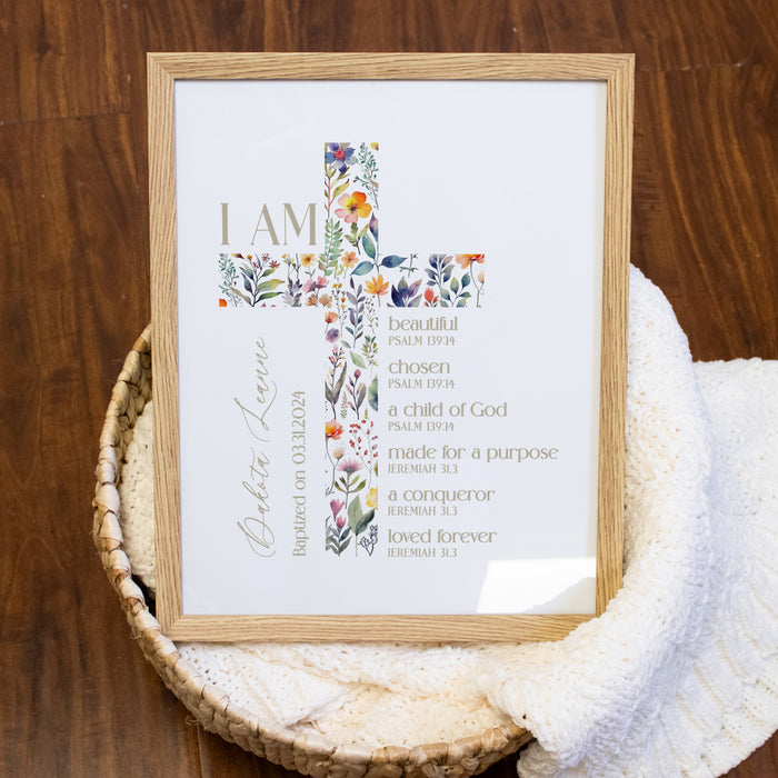 Personalized Floral Cross and Bible Verse Wall Sign