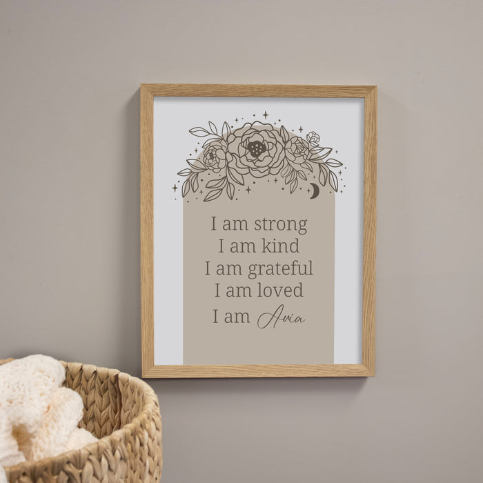Personalized "I Am" Affirmations Wall Art for Girls