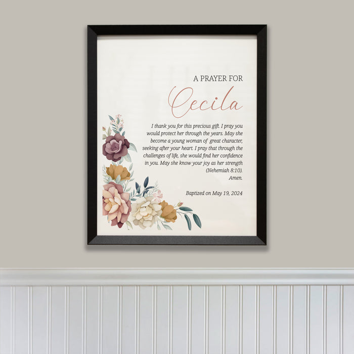 Personalized Baptism Prayer for Girls Framed Wall Sign