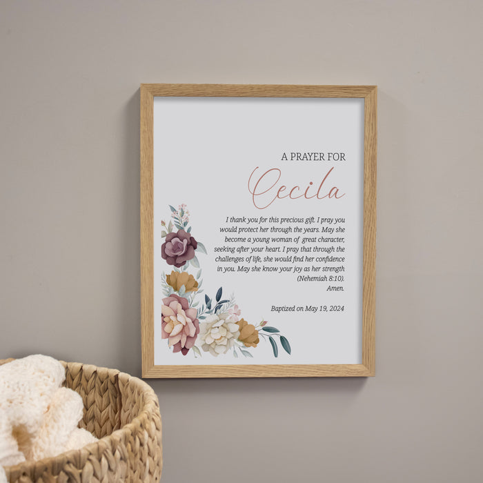 Personalized Baptism Prayer for Girls Framed Wall Sign