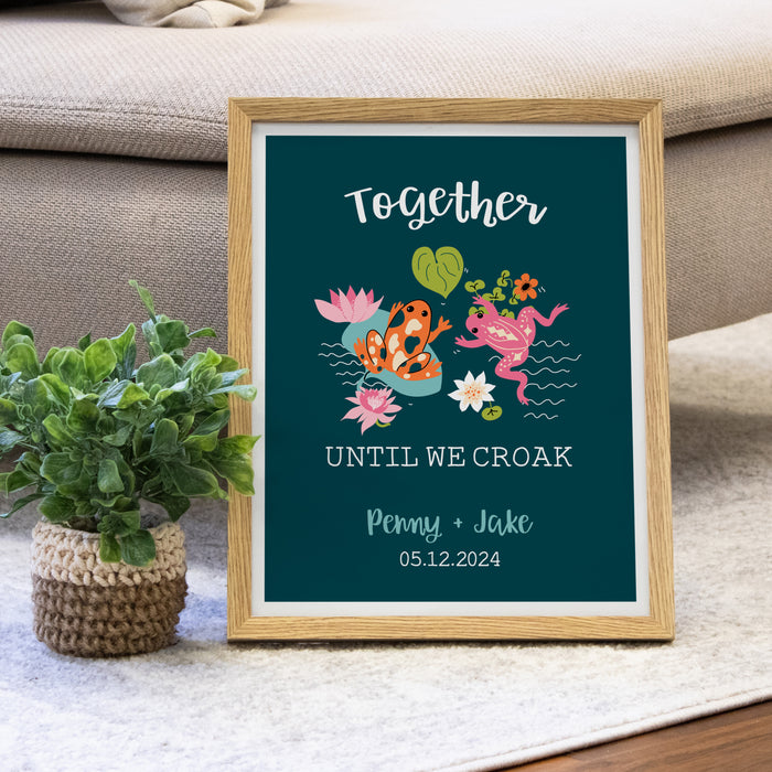 Framed "Together Until We Croak" Frog Wall Sign