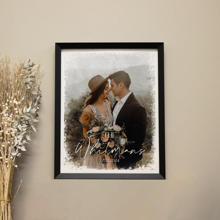 Framed Watercolor Wedding Photo Wall Sign or Digital File