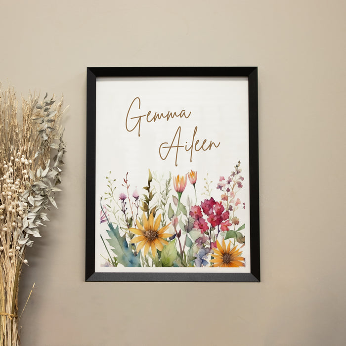 Personalized Wildflower Set of 3 Wall Art for Nursery