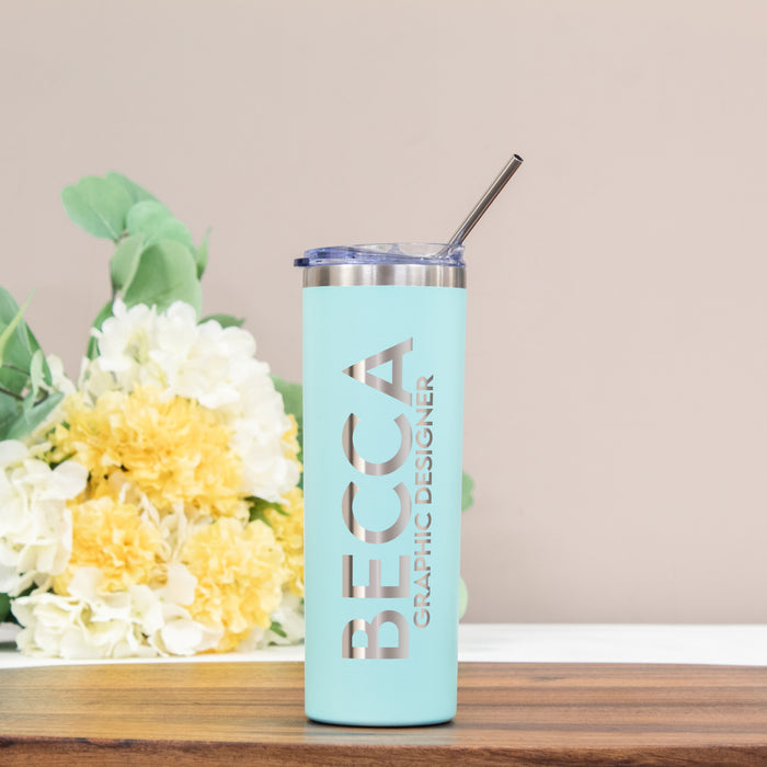 Personalized Professional Title and Name Skinny Tumbler with Straw