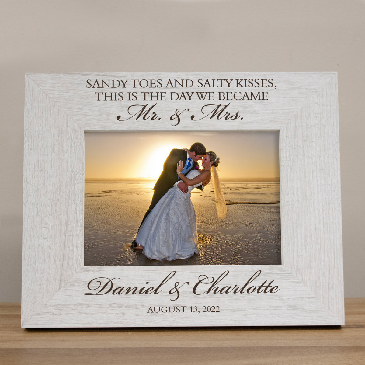 Sandy Toes and Salty Kisses, Cheers to the Mr. and Mrs. Personalized Wedding Can Cooler, 2024 Wedding Favors, Beer Sleeve, Sage, Tropical - T770