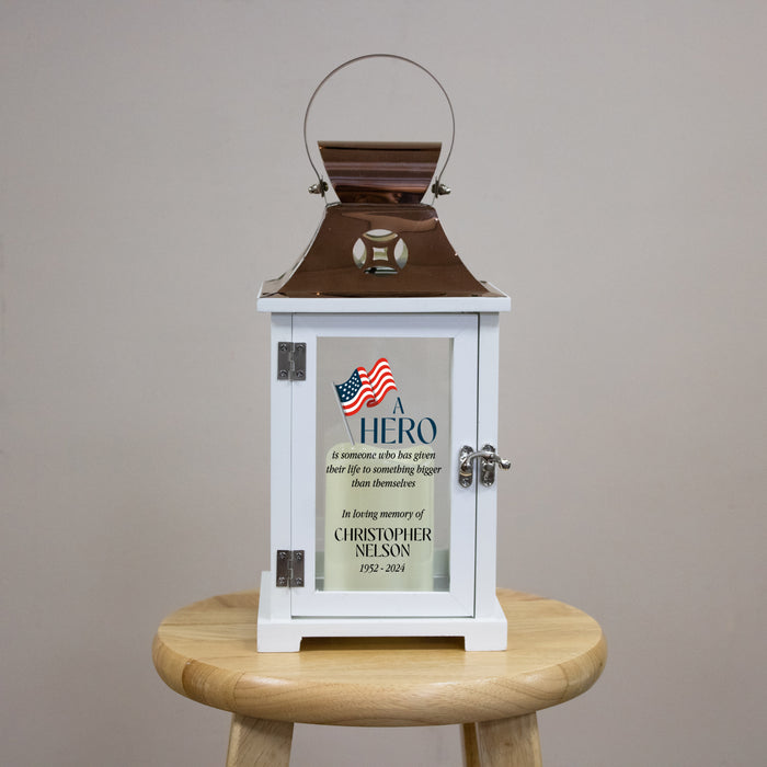 Personalized USA Flag "Hero” Memorial Lantern