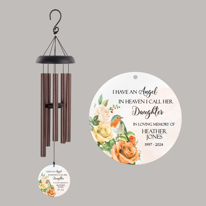 Personalized daughter memorial wind chime with bird