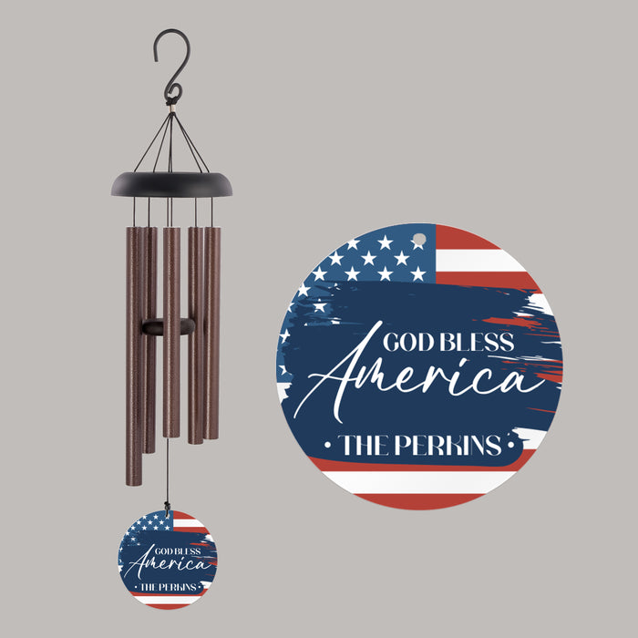 Personalized "God Bless America" Flag Wind Chime