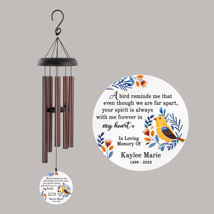 Personalized memorial wind chime with yellow finch