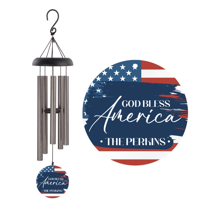 Personalized "God Bless America" Flag Wind Chime