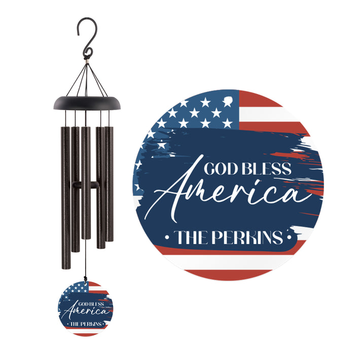 Personalized "God Bless America" Flag Wind Chime
