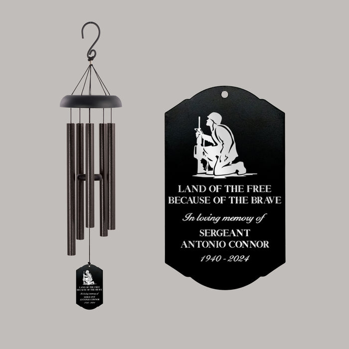 Personalized Land of the Free Military Memorial Wind Chime