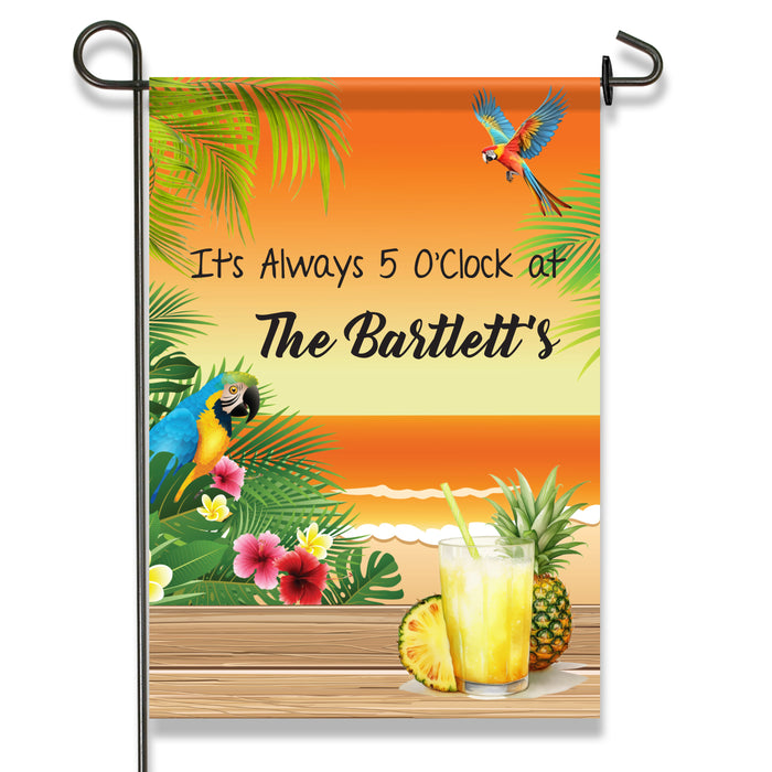 Personalized "It's Always 5 O'Clock" Beach House Flag