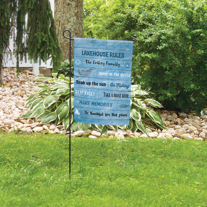 Personalized "Lakehouse Rules" Garden Flag