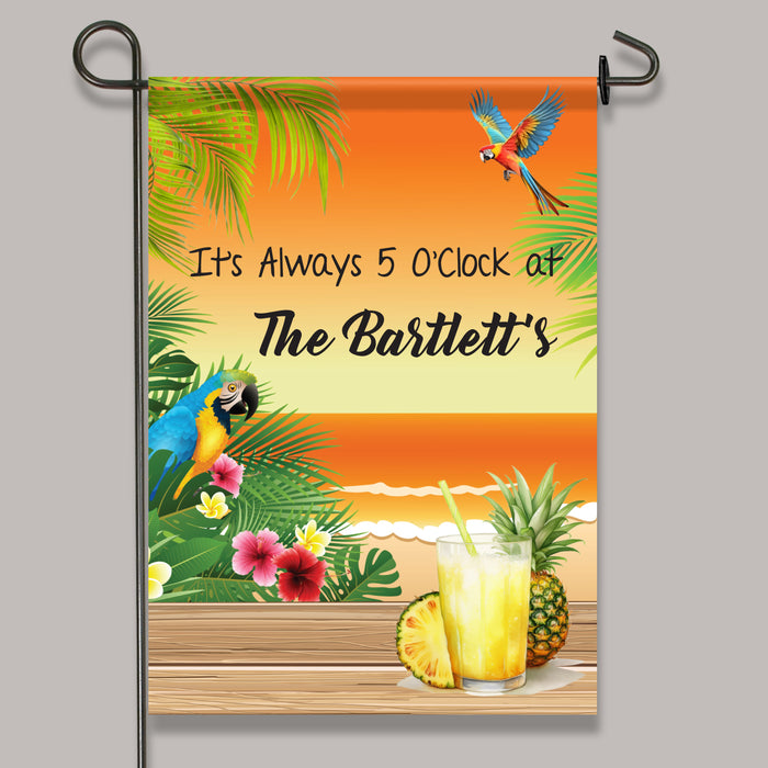 Personalized "It's Always 5 O'Clock" Beach House Flag