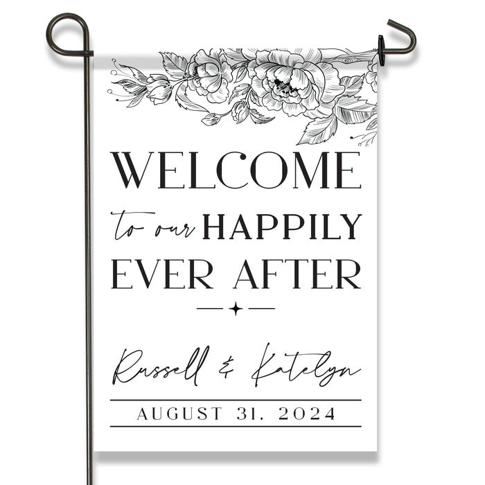 Personalized Black and White Wedding Welcome Flag