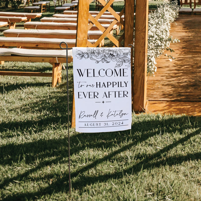 Personalized Black and White Wedding Welcome Flag