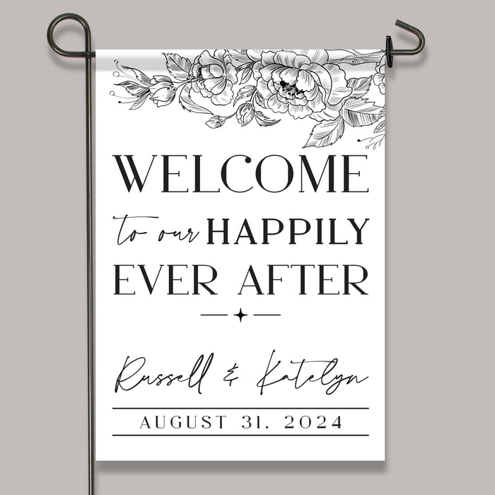 Personalized Black and White Wedding Welcome Flag