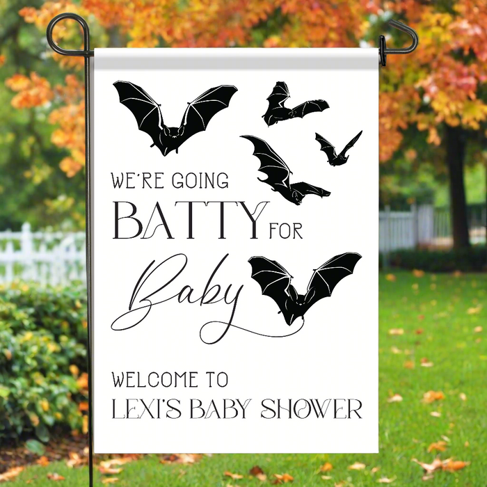 Personalized "Batty For Baby" Halloween Baby Shower Garden Flag