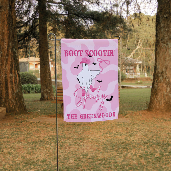 Personalized Pink Halloween Ghost Welcome Flag