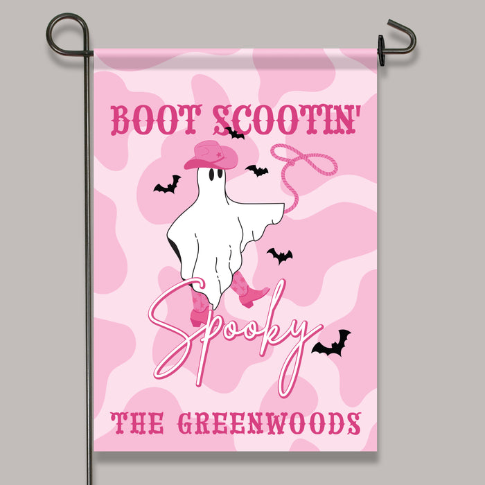 Personalized Pink Halloween Ghost Welcome Flag