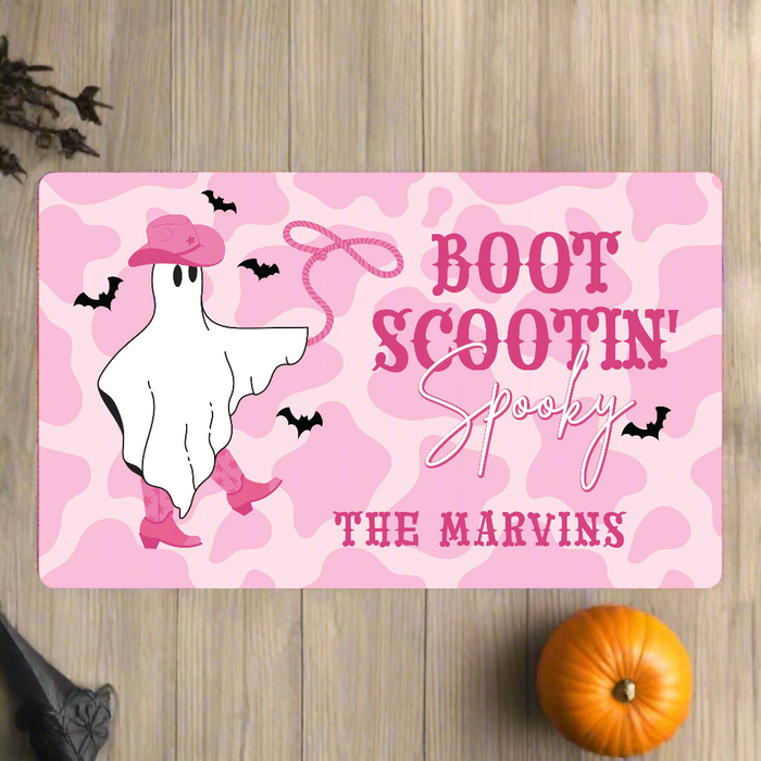 Personalized "Boot Scootin' Spooky" Door Mat