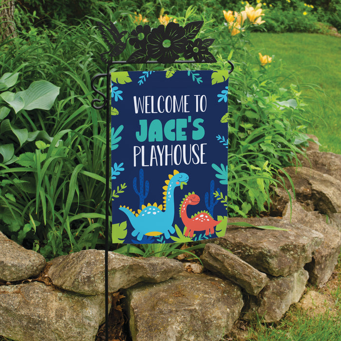 Personalized "Welcome to my Playhouse" Dinosaur Garden Flag