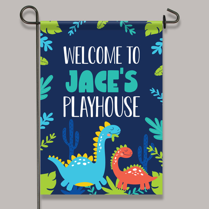 Personalized "Welcome to my Playhouse" Dinosaur Garden Flag