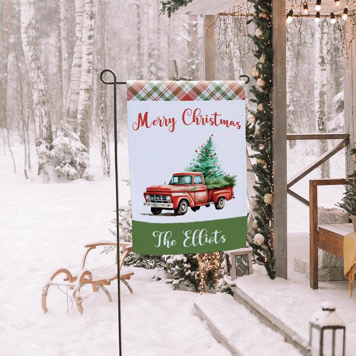 Personalized Red Truck Christmas Garden Flag