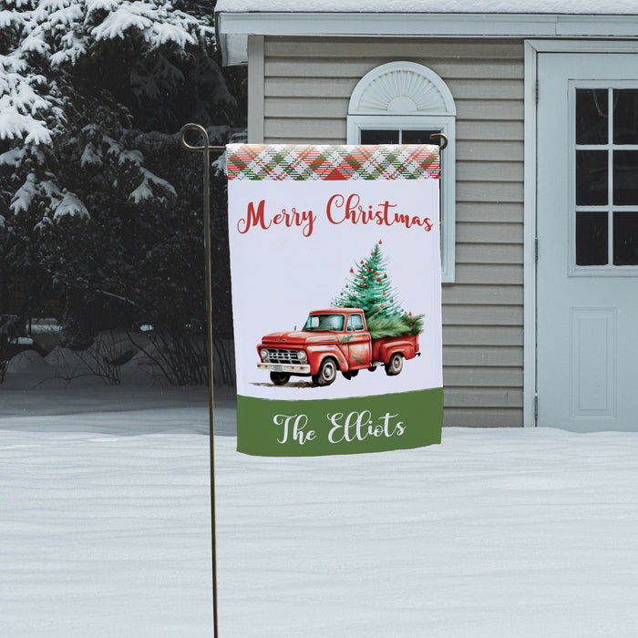 Personalized Red Truck Christmas Garden Flag