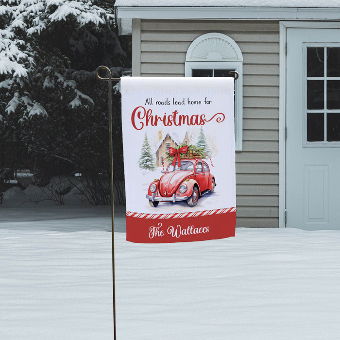 Personalized "All Roads Lead Home" Christmas Garden Flag